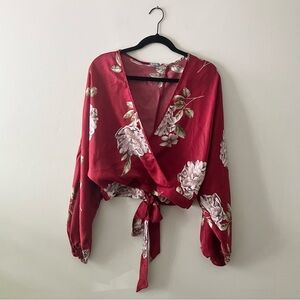 Charlotte Russe Red Floral Wrap Crop Top Size L Romantic Feminine Boho